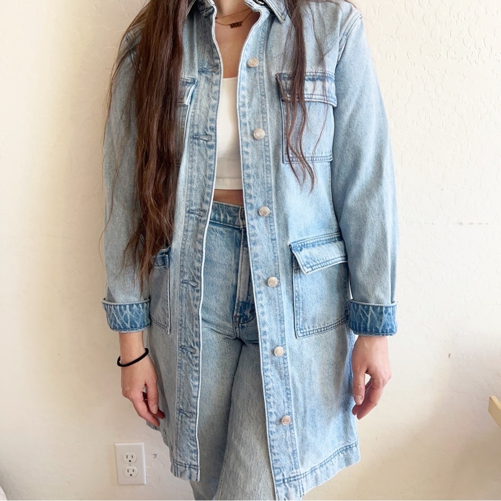 Michael Kors Light Wash Denim Mid-Length Jean Jacket